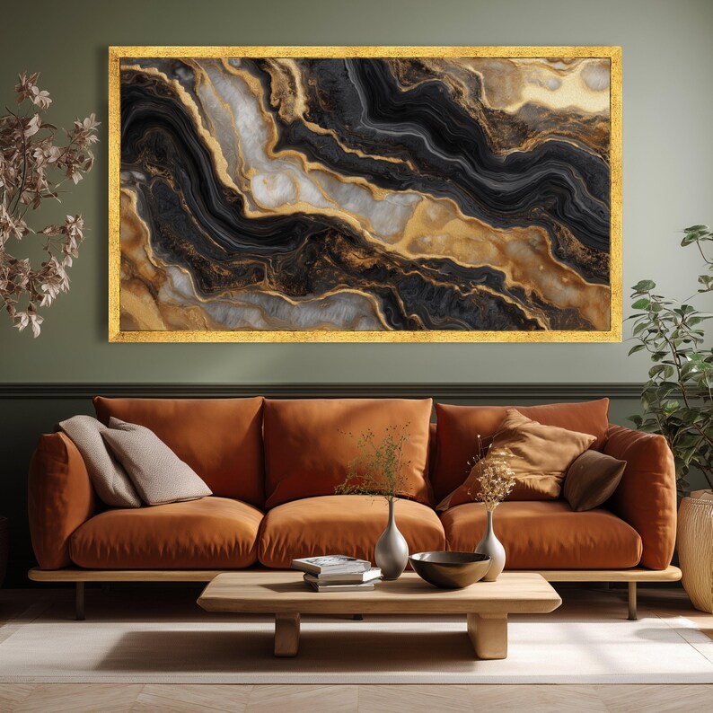 Elegant Black and Gold Marble Canvas, Abstract Geode Wall Art, Modern ...