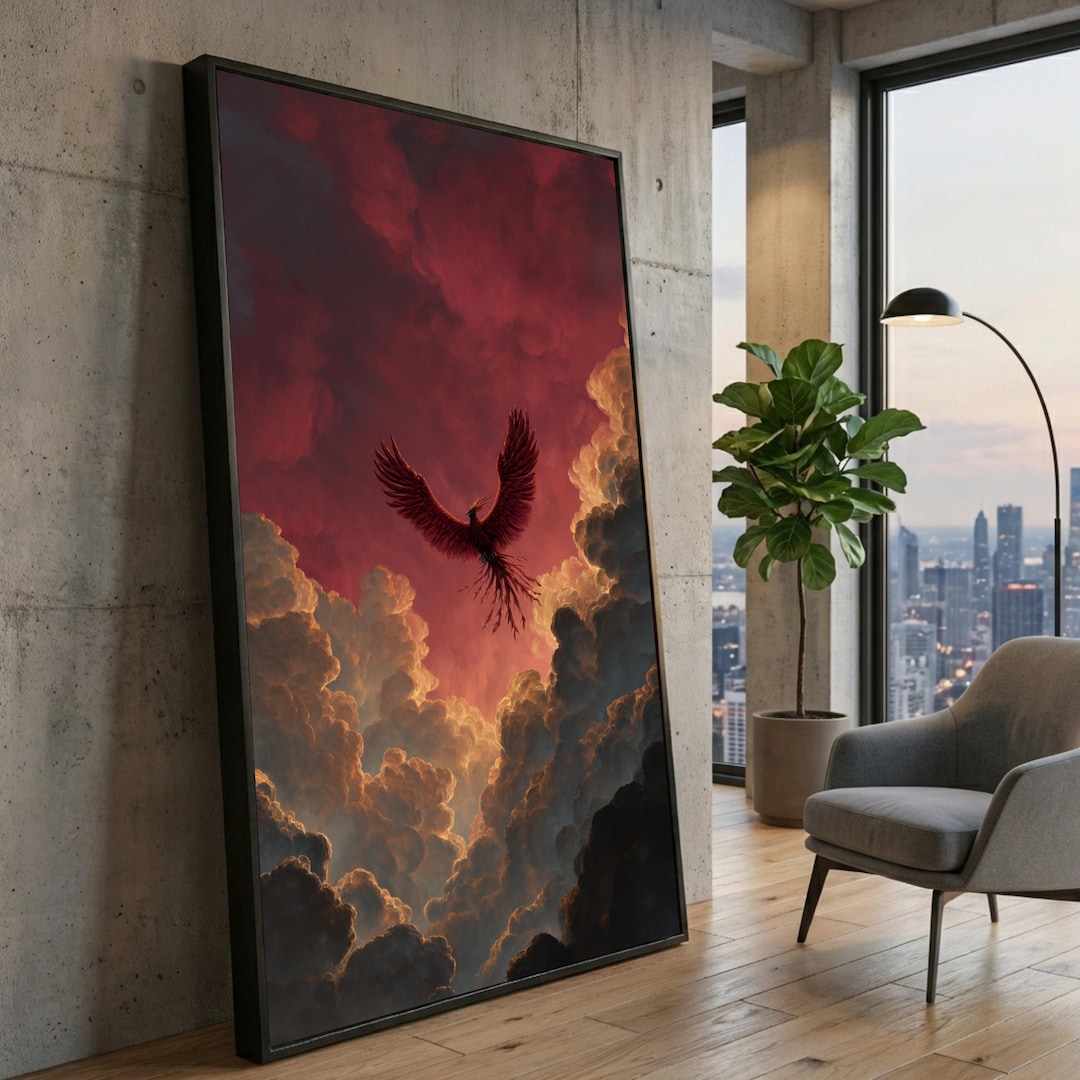 Majestic Phoenix Rising, Fiery Red Bird Canvas, Mythical Wall Art ...