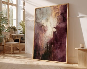 Lienzo con textura abstracta para pared, lienzo moderno en marrón y burdeos, pintura abstracta en tonos neutros, decoración artística grande para el hogar n.° 0562