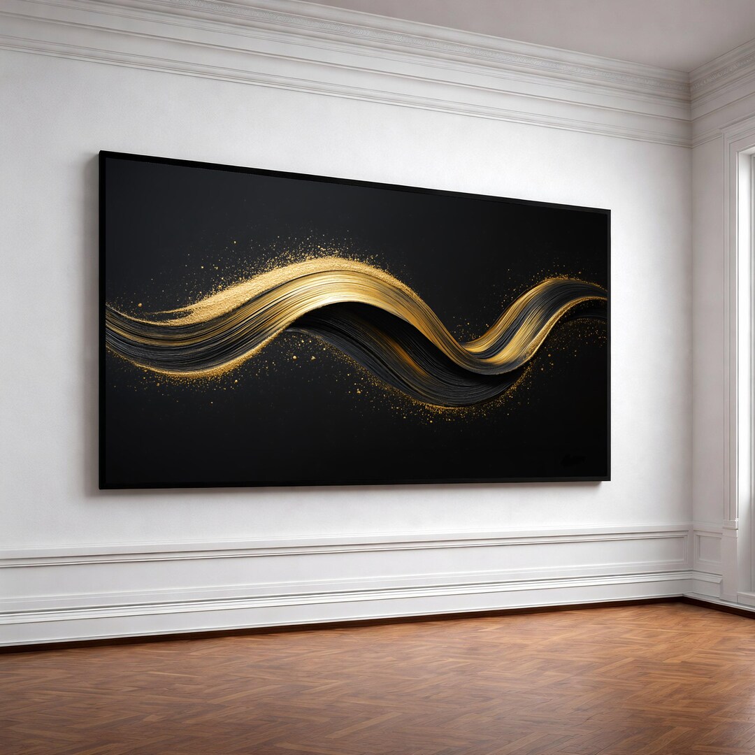 Elegant Gold and Black Abstract Wave Canvas, Modern Luxury Wall Art ...