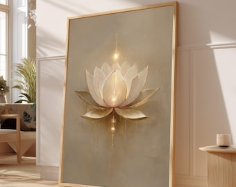 Elegant Golden Lotus Flower, Spiritual Wall Art, Abstract Floral Design, Zen Home Decor, Modern Meditation Canvas #0416