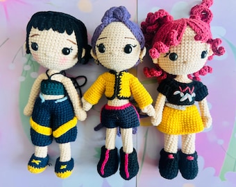 Handmade Amigurumi K-Pop Dolls, Demon Huntrix Inspired Crochet Plushies, Artisan Hand-Stitched Music Idol Fan Art, Collectible Girl Art Doll