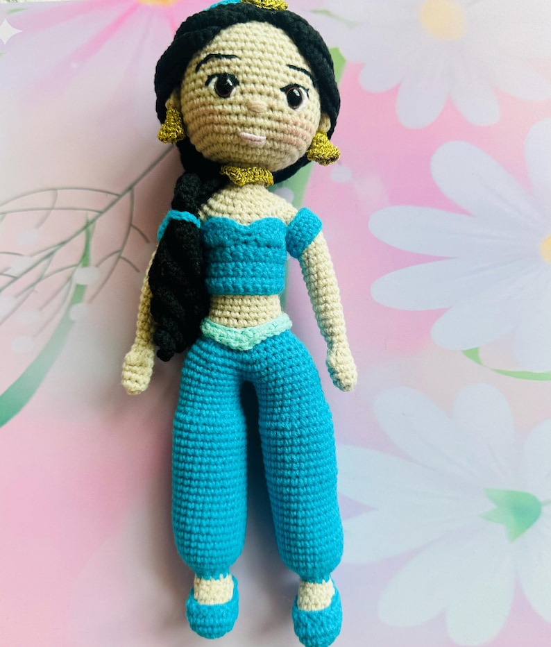 Custom Crochet Princess Doll, Unique Handmade Gift for Girls, Princess Nursery Decor, Snow White, Jasmine, Rapunzel, Moana, Cinderella Jasmine