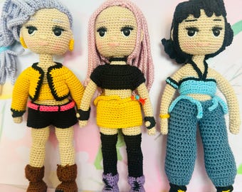 Handmade Crochet K-Pop Demon Huntrix Dolls - Amigurumi Girl Group Plush - Custom K-Pop Idol Inspired Fiber Art - Hand-Stitched Collectible