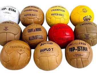 Conjunto de bolas de futebol vintage tamanho 5 | Copa do Mundo de 1930-1966, decoração de futebol em couro