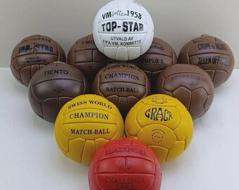 Vintage Mini Soccer Ball Set | 1930-1966 World Cup, Leather Football Decor