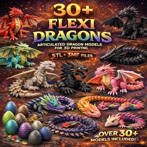 30+ gelede Flexi Dragon STL-pack | Print-in-place 3D-modellen (STL + 3MF)