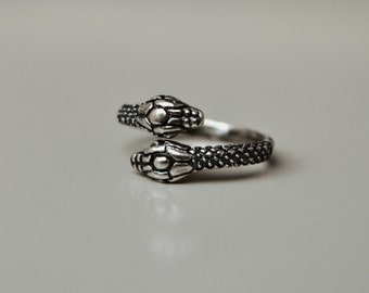 Snake Ring Sterling Silver Ouroboros Serpent Ring, Twin Snake Jewelry for Men and Women Wrap Thumb Ring