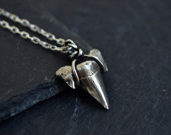 Surfer Necklace, Shark Tooth Necklace, Mens Necklace, Sterling Silver, Good Luck Necklace, Tusk Necklace, Talon Necklace, Beach Jewelry