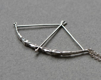 Bow and Arrow Necklace, Zodiac Necklace Sagittarius, Sterling Silver 925, Elven Jewelry Elvish, Medieval Jewelry, Huntress Archery Necklace