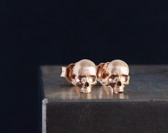 Skull Earrings Studs 14k Rose Gold Wedding Earrings