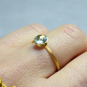 Solitaire Aquamarine Ring 14K Gold Engagement Promise Gemstone Minimalist March Birthstone Ring