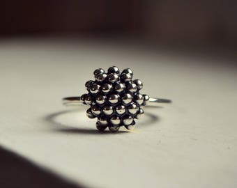 Particle Molecule Dandelion Ring Minimalist Sterling Silver Organic Biology Jewelry Modern Bubble Dot Granulation Ring