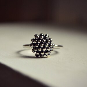 Particle Molecule Dandelion Ring Minimalist Sterling Silver Organic Biology Jewelry Modern Bubble Dot Granulation Ring