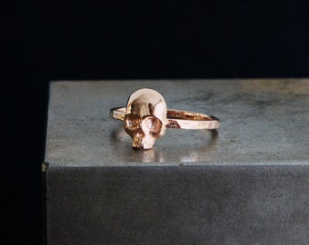 Anillo de compromiso con calavera de oro rosa de 14 quilates, anillo de boda gótico, anillo de promesa