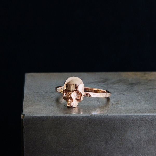 14k Rose Gold Skull Ring Gothic Wedding Ring Engagement Promise Ring