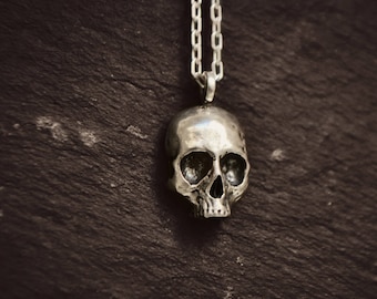 Mens Skull Necklace, Skull Necklace, Sterling Silver Gothic Skeleton Biker Necklace Skull Mens Jewelry for Him