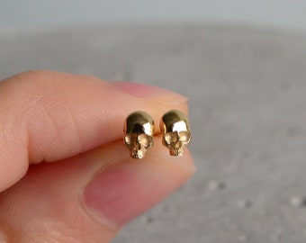 skull earrings 14k solid gold tiny fine wedding jewelry