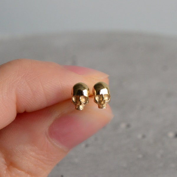 skull earrings 14k solid gold tiny fine wedding jewelry