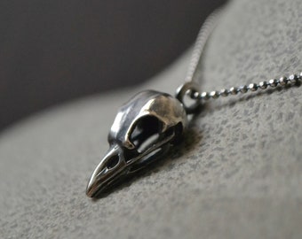 Raven Bird Skull Necklace Gothic Jewelry Gift Sterling Silver Taxidermy Necklace Odin Viking Jewelry