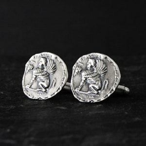 Ancient Greek Coin Cuff Links Mens Wedding Anniversary Cufflinks Accessory CHIOS - Sterling Silver Drachm 190BC (REPLICA)