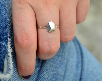 Pyrite Ring Sterling Silver Faceted Nugget Ring Minimalist Ring Asymmetrical Pebble Ring, Geometric Ring, Gift for Girlfriend Her