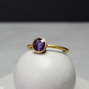 14K Gold Amethyst Ring, Engagement Promise February Birthstone Ring Natural Amethyst Gemstone Ring
