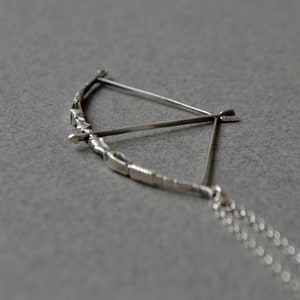 Bow and Arrow Necklace, Zodiac Necklace Sagittarius, Sterling Silver 925, Elven Jewelry Elvish, Medieval Jewelry, Huntress Archery Necklace image 2