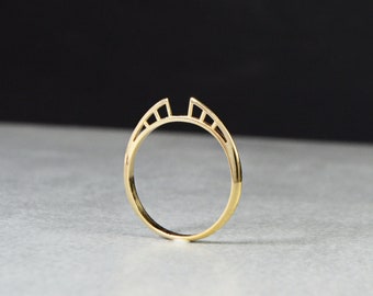 14k Gold Modern Minimalist Ring Wedding Band Architectural Geometric Jewelry