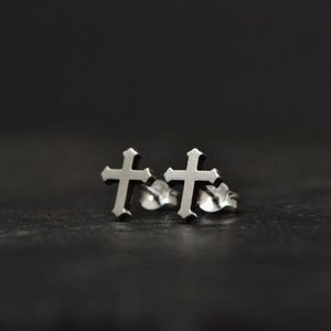 Cross Mens Earrings, Sterling Silver, Gothic Cross Stud Earrings, Minimalist Cross Earrings Christian Jewelry Crucifix