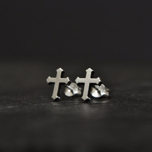 Cross Mens Earrings, Sterling Silver, Gothic Cross Stud Earrings, Minimalist Cross Earrings Christian Jewelry Crucifix image 1