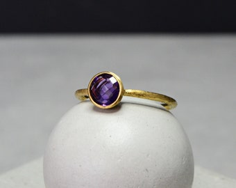 14K Gold Amethyst Ring, Engagement Promise February Birthstone Ring Natural Amethyst Gemstone Ring