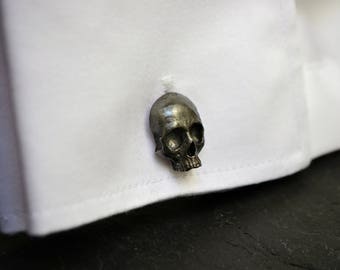 Memento Mori Skull Cufflinks Sterling Silver Cuff Links Gothic Victorian Anniversary Wedding Gift for Men