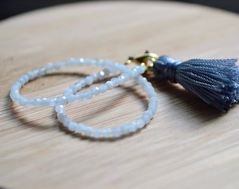 Dainty Aquamarine Bracelet, Friendship Tassel Bracelet, March Birthstone, Pisces Gemstone Layering Minimalist Bracelet, Silver 925 Vermeil