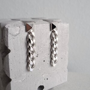 Sterling Silver Link Chain Earrings Punk Rock Goth Dangle Statement Stud Earrings Gift for Her