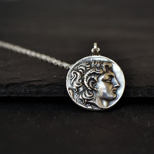 Alexander The Great Coin Necklace, Mens necklace, Sterling Silver, Coin Jewelry, Ancient Greek King Coin Replica Reversible Pendant