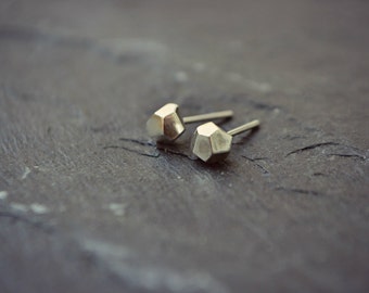 Faceted Sterling Silver Pyrite Earrings Geo Stud Mens Earrings Posts Hypoallergenic Rustic Minimalist Earrings