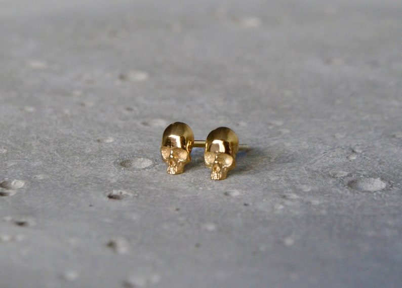 skull earrings 14k solid gold tiny fine wedding jewelry image 2