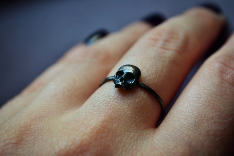Gothic Skull Ring, Stacking Sterling Silver Goth Punk Jewelry Skeleton Ring Unisex Mens Ring ''Memento Mori'' image 1
