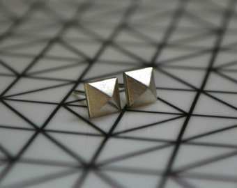 Silver Pyramid Stud Mens Earrings Sterling Silver Small Silver Punk Gothic Earrings Studs Geometric Minimalist Modern Jewelry