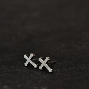 Cross Mens Earrings, Sterling Silver, Gothic Cross Stud Earrings, Minimalist Cross Earrings Christian Jewelry Crucifix image 3