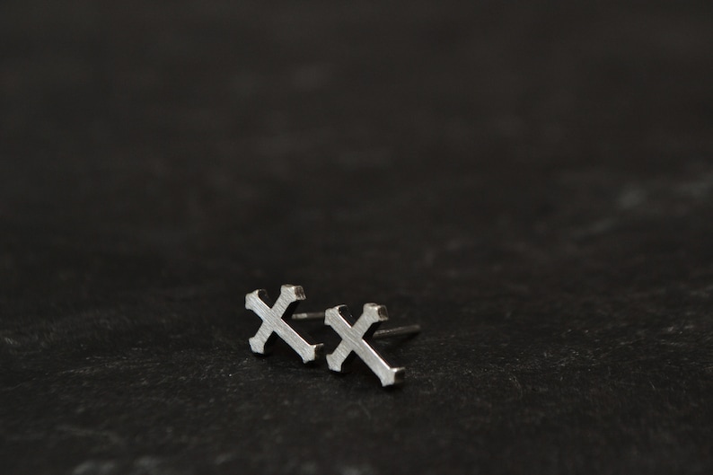 Cross Mens Earrings, Sterling Silver, Gothic Cross Stud Earrings, Minimalist Cross Earrings Christian Jewelry Crucifix image 3