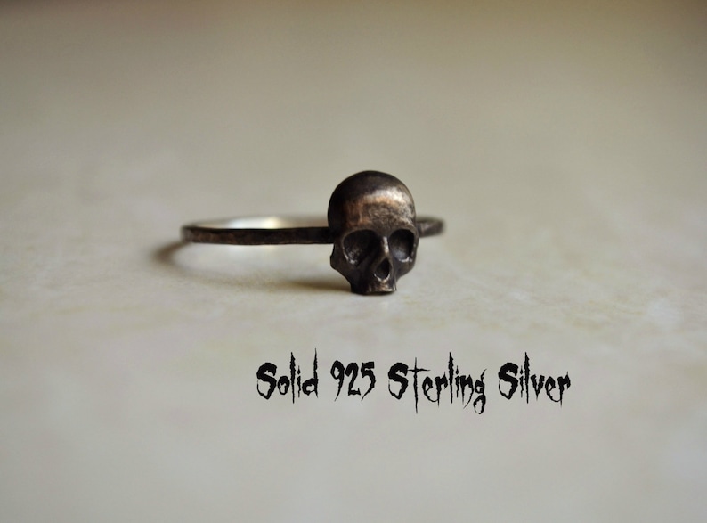 Gothic Skull Ring, Stacking Sterling Silver Goth Punk Jewelry Skeleton Ring Unisex Mens Ring ''Memento Mori'' image 4