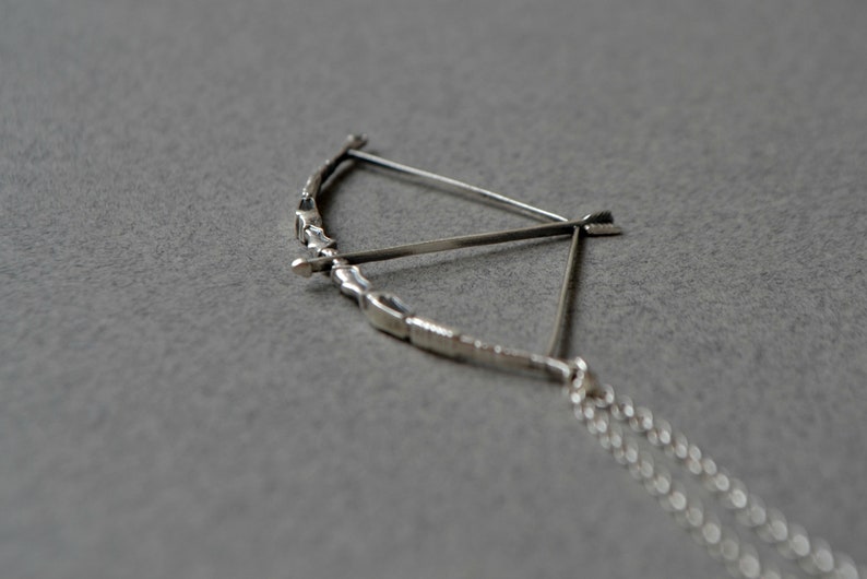 Bow and Arrow Necklace, Zodiac Necklace Sagittarius, Sterling Silver 925, Elven Jewelry Elvish, Medieval Jewelry, Huntress Archery Necklace image 2