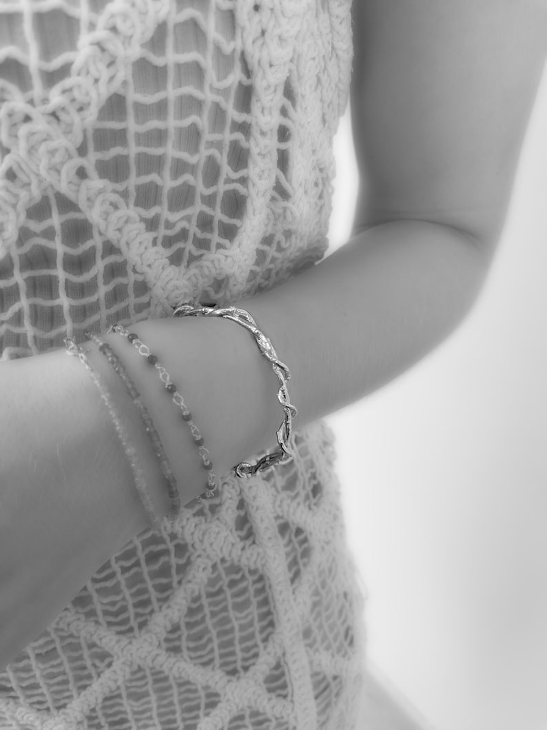 Bracelet brindille, bracelet branche d'arbre en argent sterling, bracelet jonc elfique, bracelet manchette mariage Woodland image 4