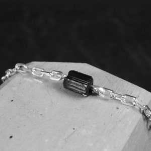 Raw Black Tourmaline Bracelet Mens Chain Crystal Bar Bracelet Sterling Silver Minimal Unisex Bracelet image 3