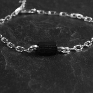 Raw Black Tourmaline Bracelet Mens Chain Crystal Bar Bracelet Sterling Silver Minimal Unisex Bracelet image 4