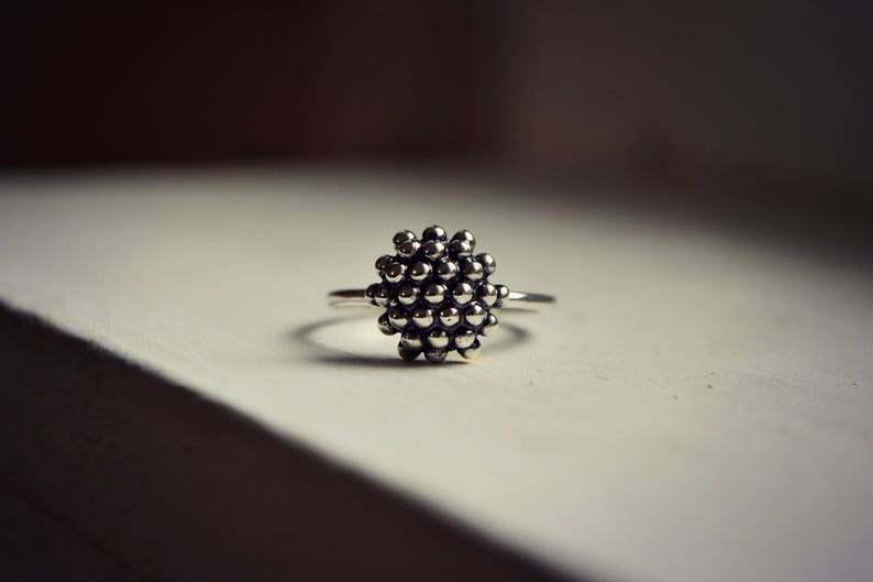 Particle Molecule Dandelion Ring Minimalist Sterling Silver Organic Biology Jewelry Modern Bubble Dot Granulation Ring image 1