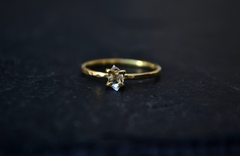 Solid 14k Gold Herkimer Diamond Ring, Herkimer Ring, Herkimer Diamond Engagement Ring, Solitaire Promise Ring Conflict Free image 2