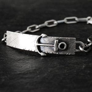 Anchor Bracelet Mens Tag Chain Nautical Jewelry Sterling Silver Sailor Captain Anniversary Gift